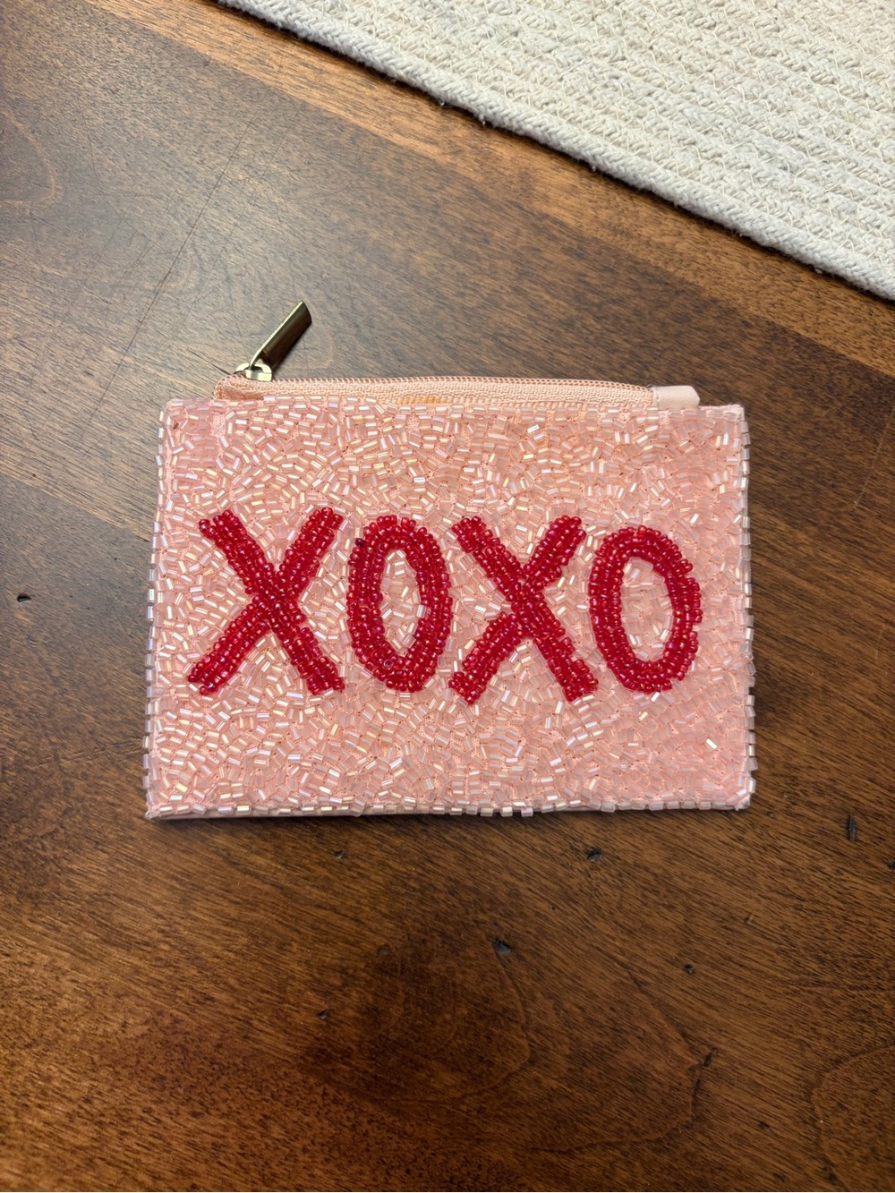 Beaded 'XOXO' Pink Zip Pouch
